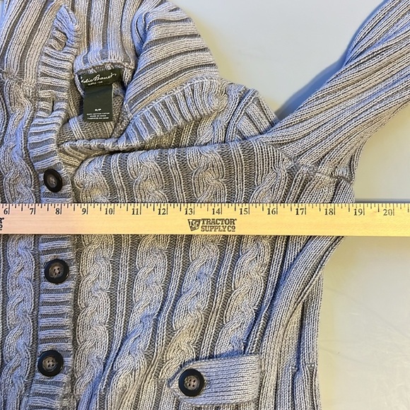 Eddie Bauer Gray Cable Knit Cardigan Cotton Sweater Small - Picture 4 of 5